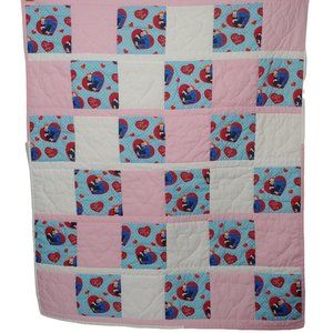 Handmade I Love Lucy Baby Quilt Blanket Pink Blue White Heart Quilted Desi READ
